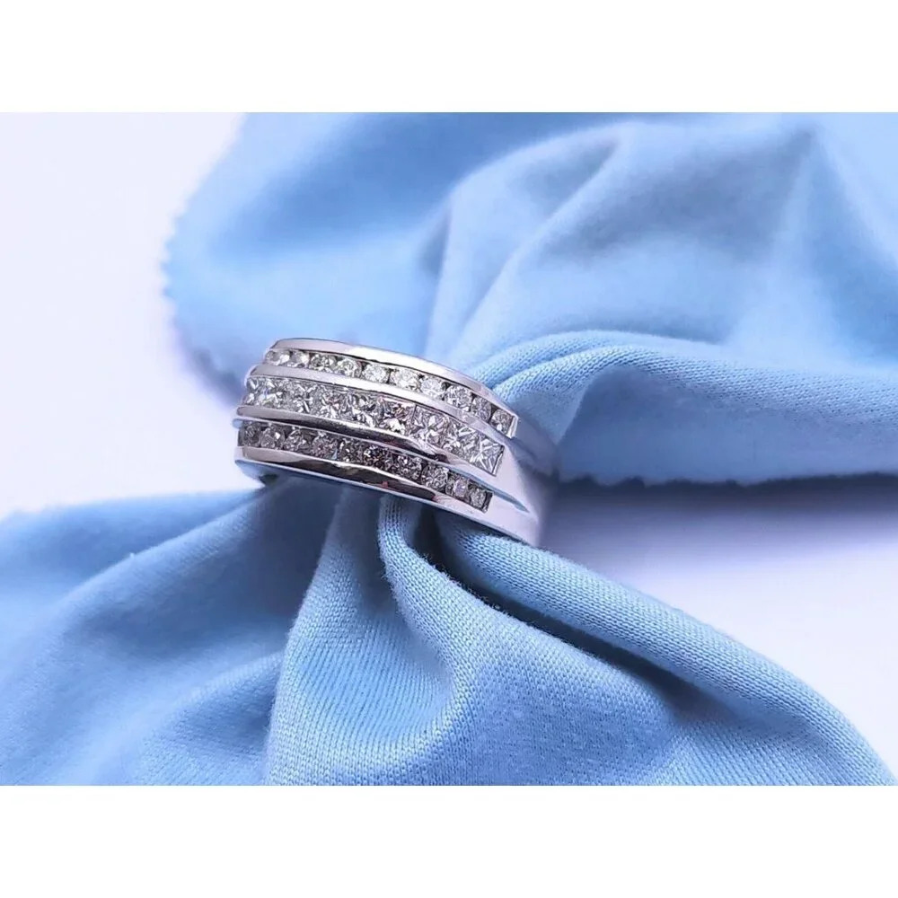 Unique 14K Karat Solid White Gold Designer Diamond Men's Ring Size 11.5 - 2.60ct